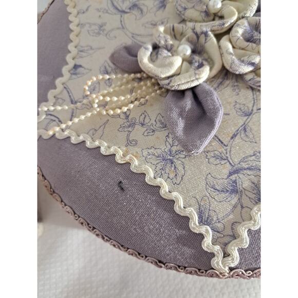 VTG Quilted Gift Box Set Sewing Trinket Box Quilted Floral Cream and Purple - Picture 10 of 12